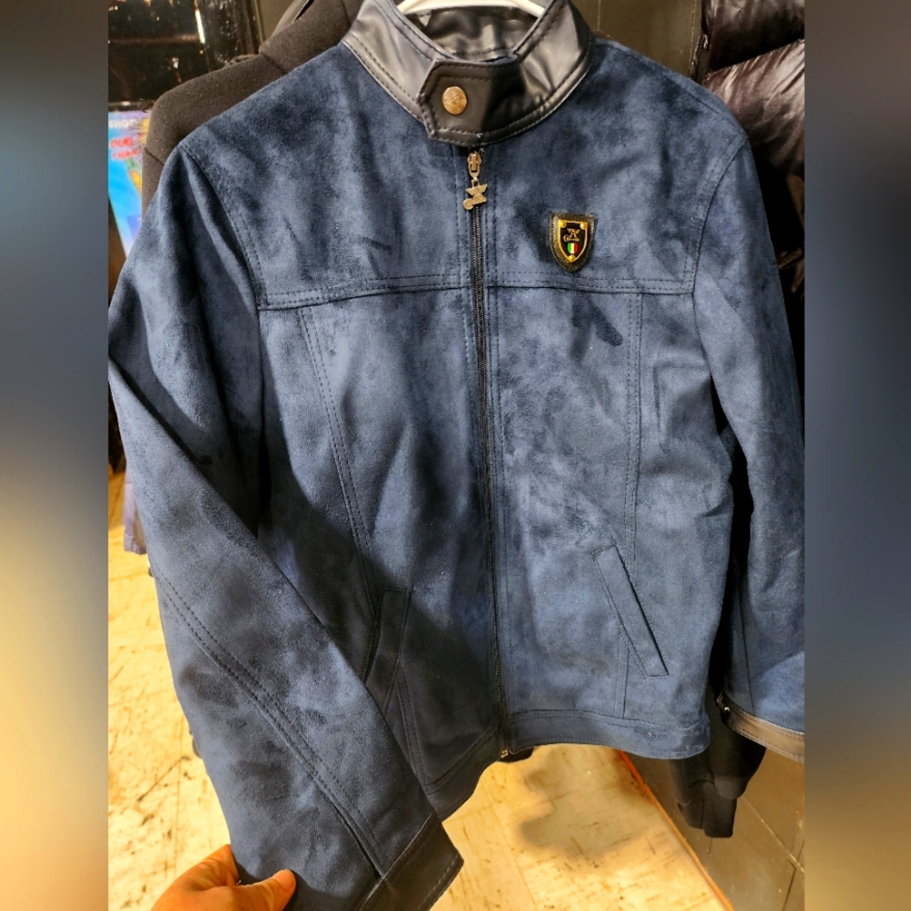 Armani Collezioni Blue Suede Jacket with Crest